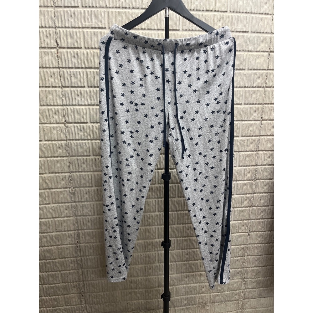 Lucky Brand Womens Star Print Pajama‎ Joggers Heather Grey Navy Side Stripe S/CH